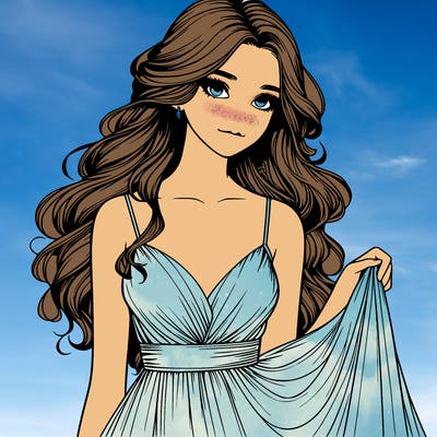 realistic girl in flowy silky prom dress