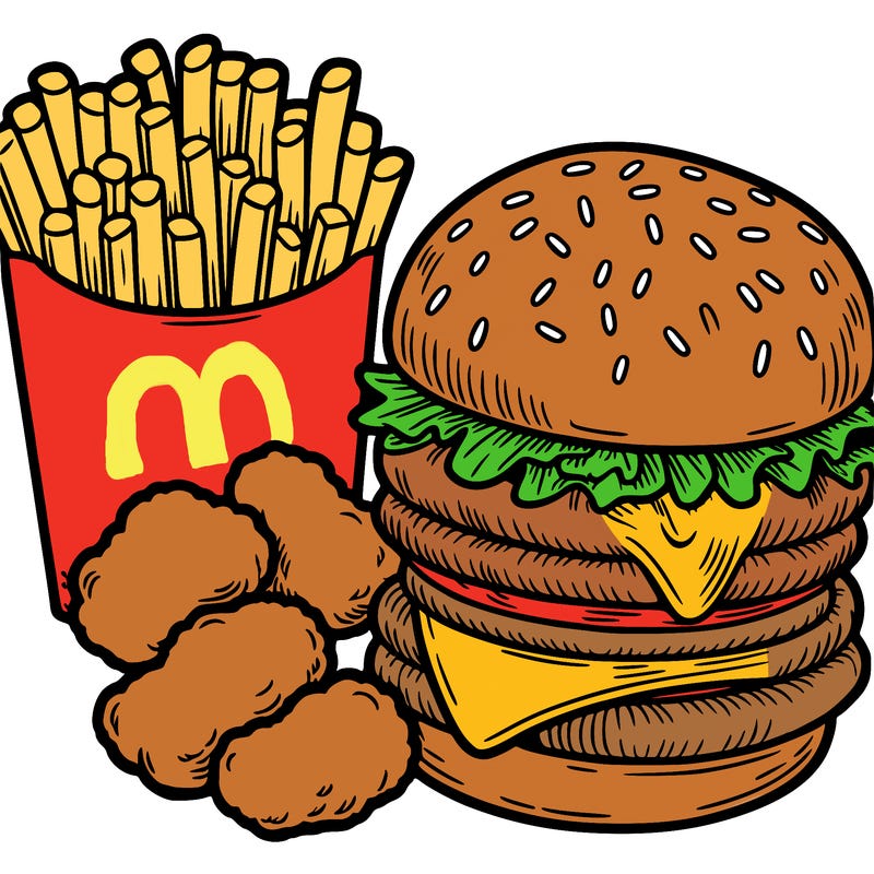 burger, fries, and chicken nuggets