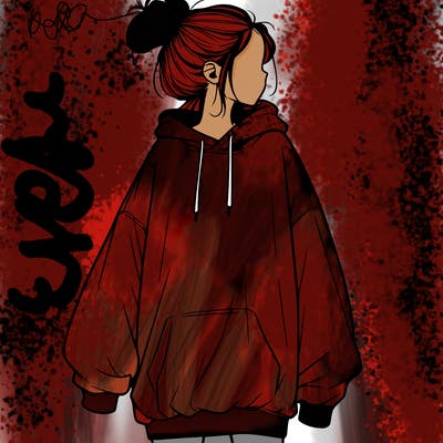 realistic girl with a oversized sweatshirt on and a bun