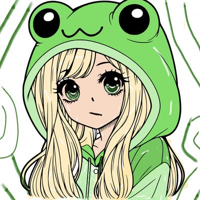 a pretty girl wearing a frog hoodie portrait with long hair