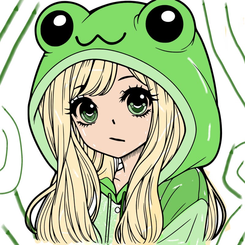 a pretty girl wearing a frog hoodie portrait with long hair