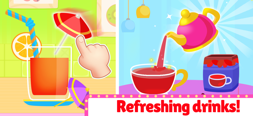 Restaurant Cooking food games - Gioco di cucina interattivo per bambini che mostra come preparare succhi e tè