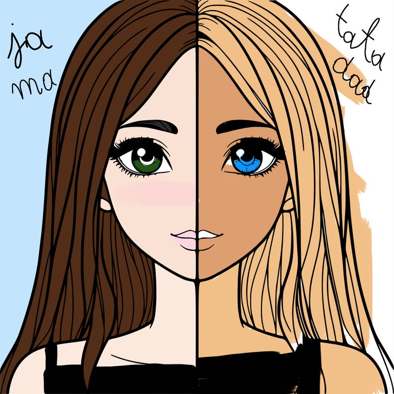 a split realistic girl