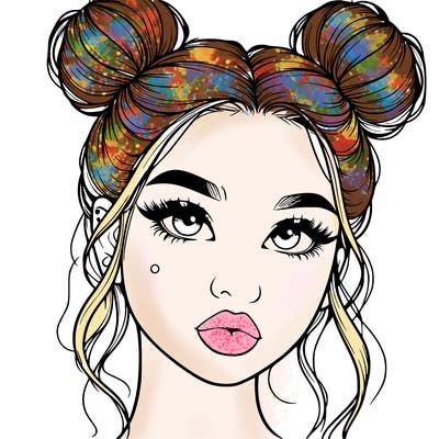 realistic girl with two buns on her hair and lips