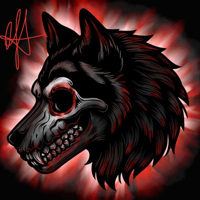 realistic wolf with skull face