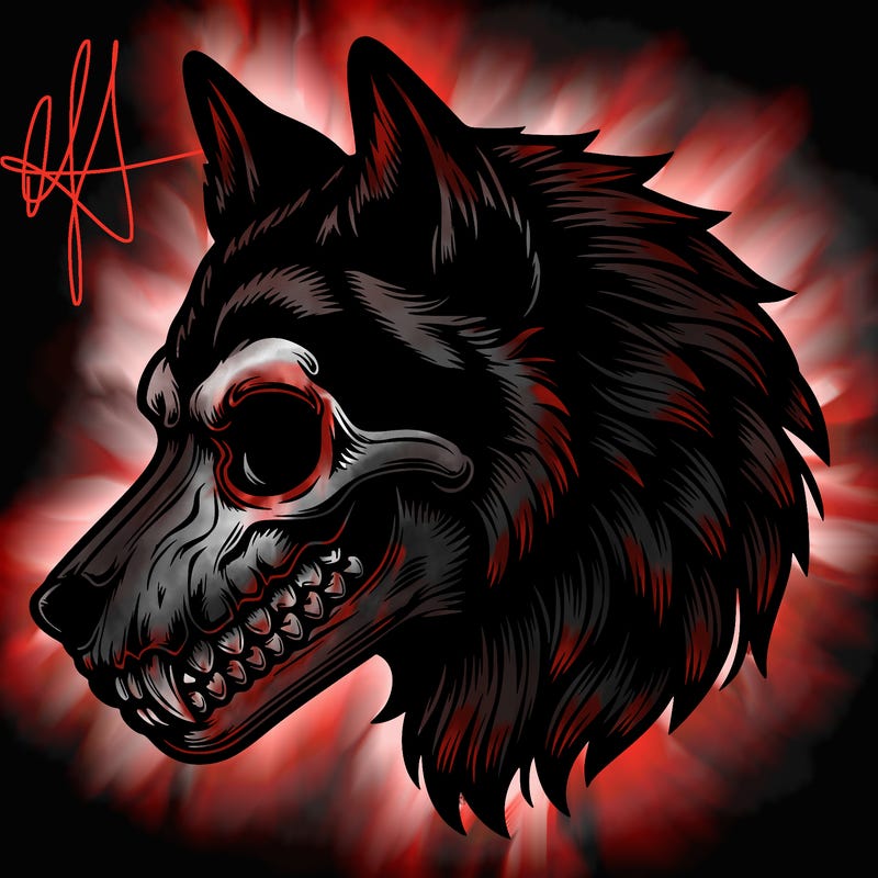 realistic wolf with skull face