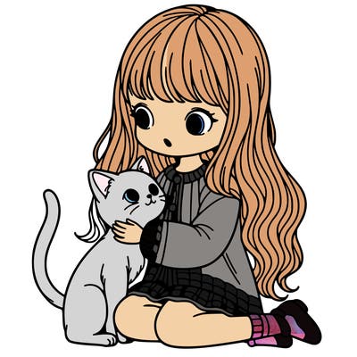 a girl with a cat