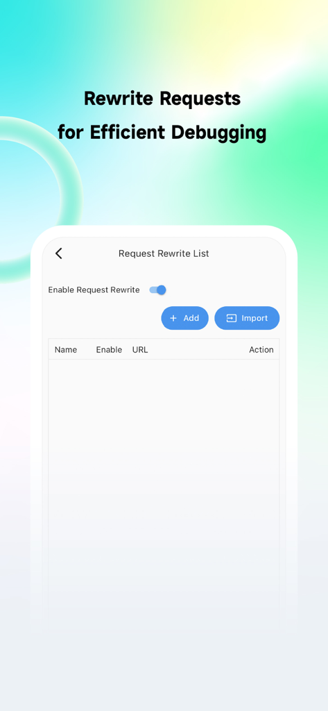 Interface of Stream HTTP Sniffer showing the request rewrite list feature