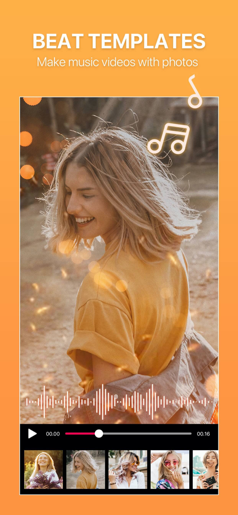 Tempi Art-Cartoon&AnimatePhoto - Tempi Art app interface showing music video beat templates for creating videos from photos