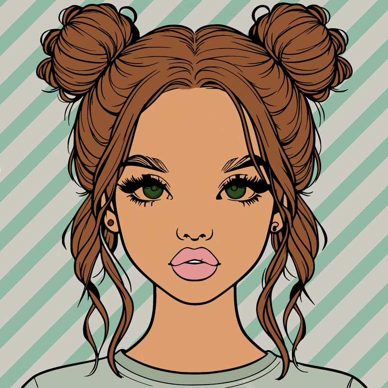 realistic girl with two buns in hair and lips