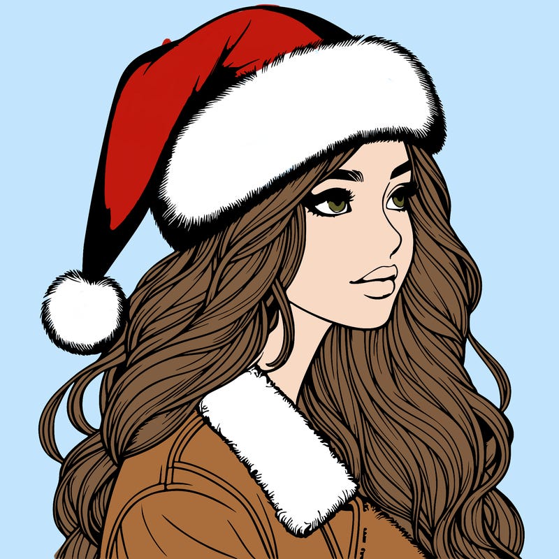 realistic girl in santa hat