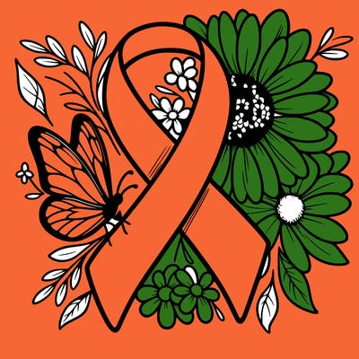 cancer awareness symbol with flowers and butterflies