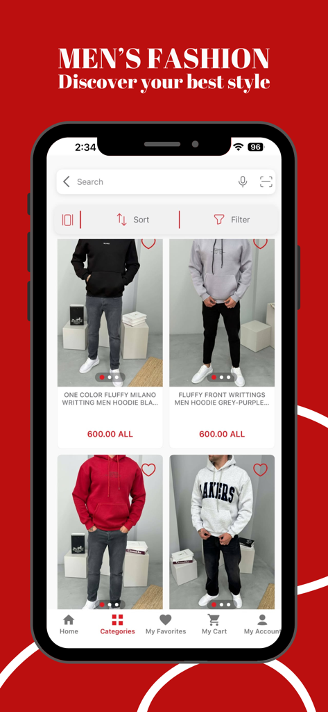 Klaudio Fashion - Klaudio Fashion mobile app screen showing a collection of mens hoodies in the categories section