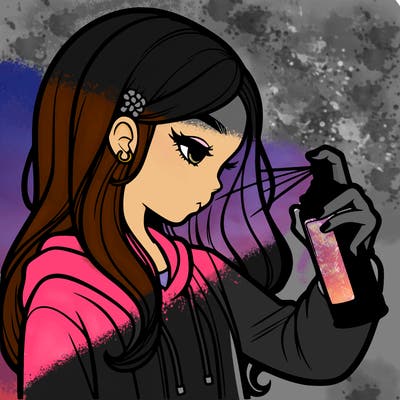 a realistic girl spray painting