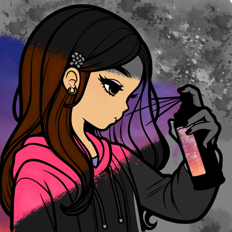 a realistic girl spray painting