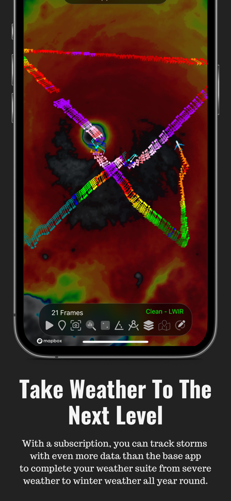 RadarOmega - RadarOmega app showing high resolution hurricane tracking and weather data flight paths