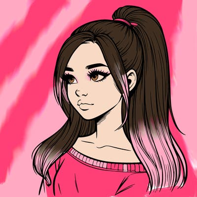 realistic girl with a high ponytail