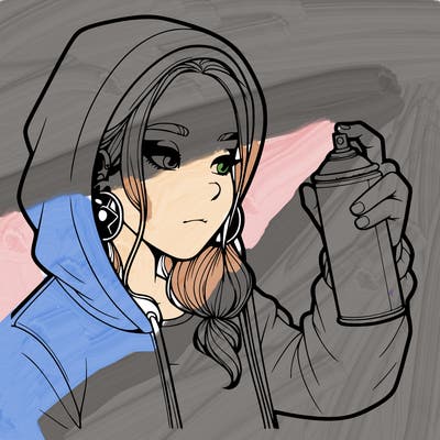a realistic girl, spray painting
