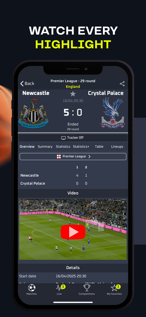 24live - Livescore - 24live app interface showing soccer match highlights and scores