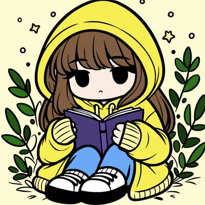 girl in oversized hoodie reading a book