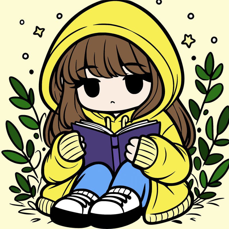 girl in oversized hoodie reading a book