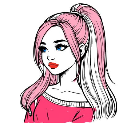 realistic girl with a high ponytail