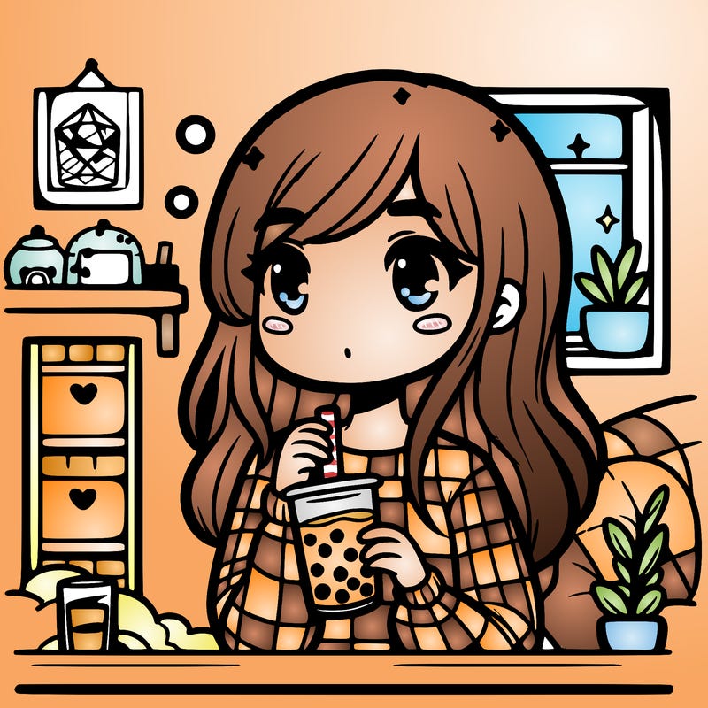 a girl drinking boba 🧋 in her room