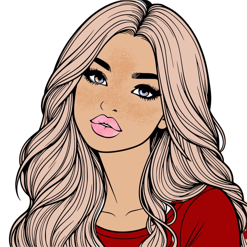 realistic girl with hair on her hair and lips