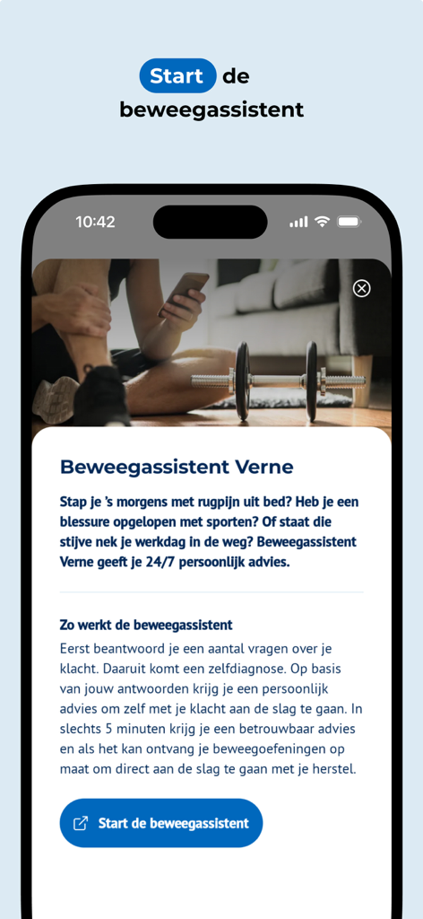ZelfZorgWijzer - A screenshot of the ZelfZorgWijzer app showcasing the personalized movement assistant for physical health
