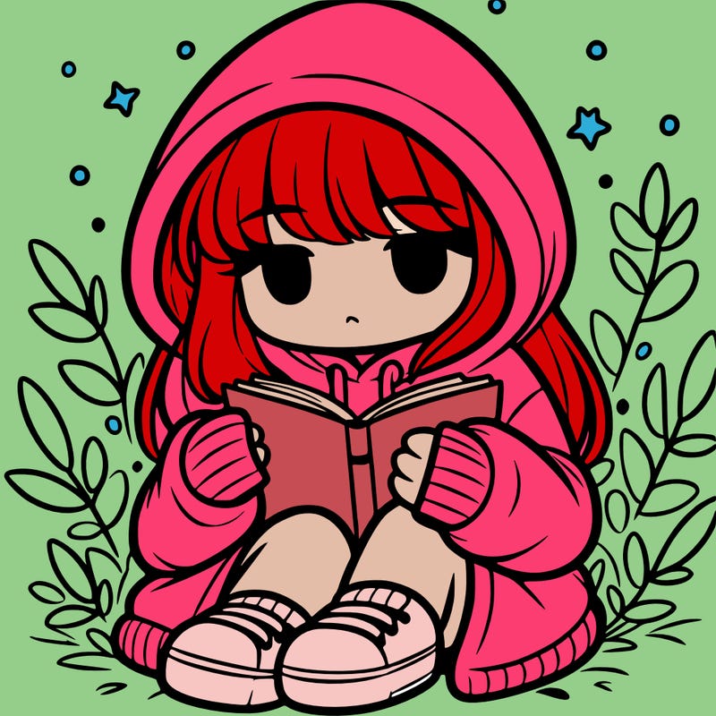 girl in oversized hoodie reading a book