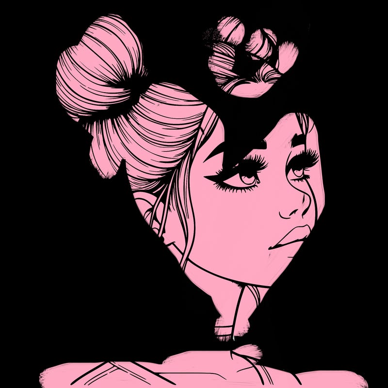 realistic girl with buns on the top of her head