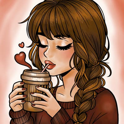 realistic girl drinking coffee