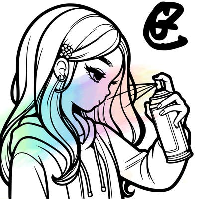 a realistic girl spray painting