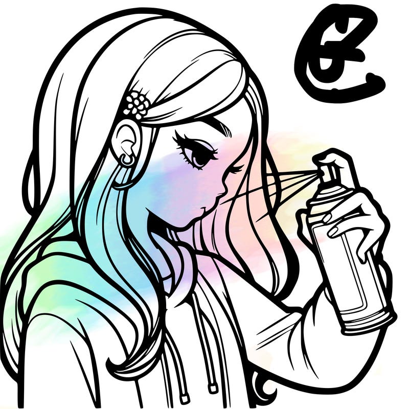 a realistic girl spray painting