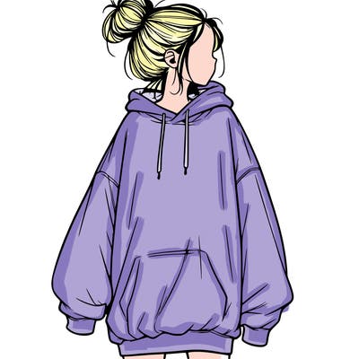 realistic girl with a oversized sweatshirt on and a bun