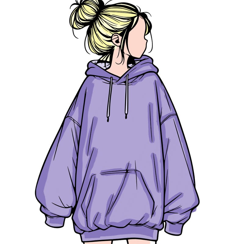 realistic girl with a oversized sweatshirt on and a bun