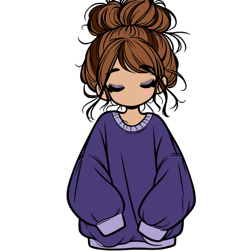 girl with baggy sweatshirt and messy bun