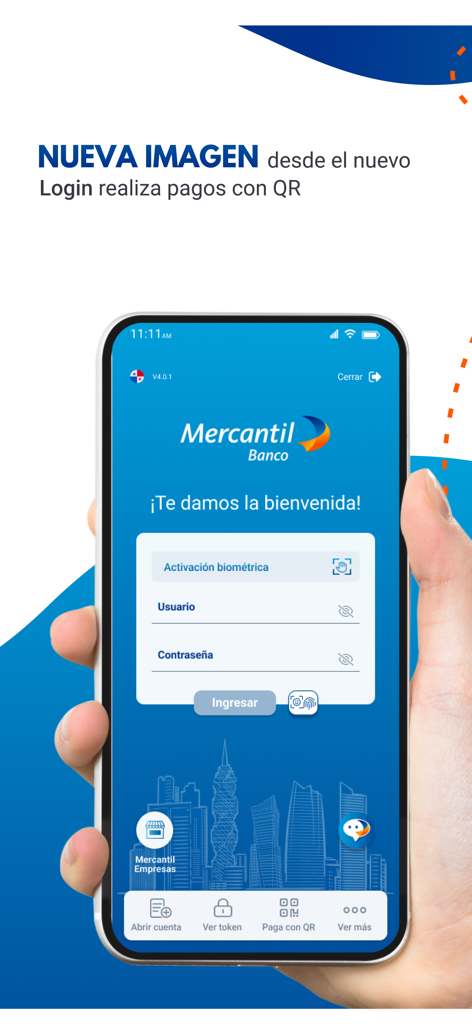 Mercantil Banco Panamá - Mercantil Banco Panama mobile app login screen showing user authentication fields and biometric activation options