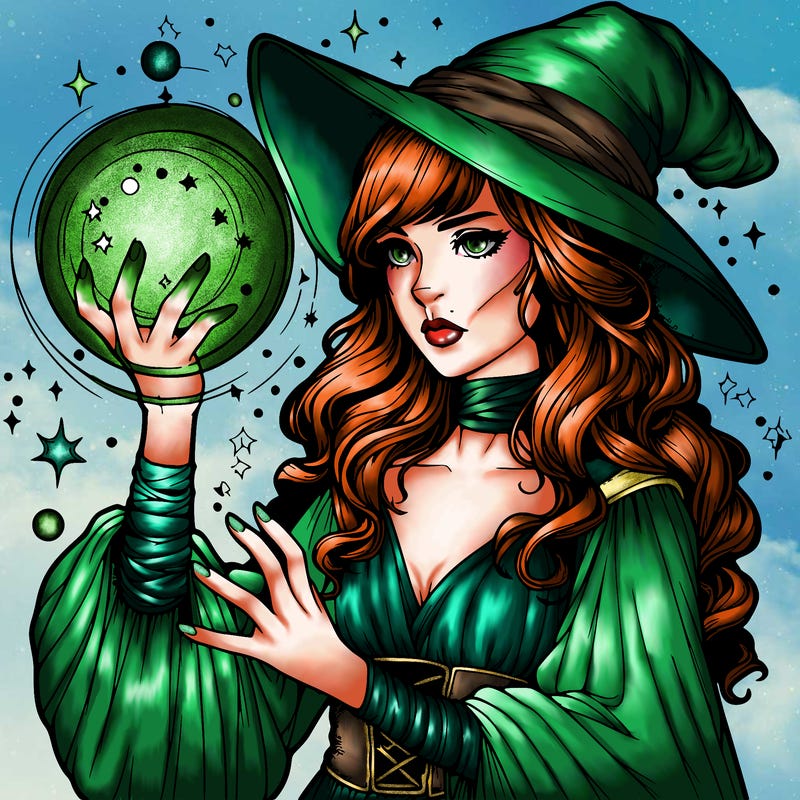 realistic women sorcerer using magic