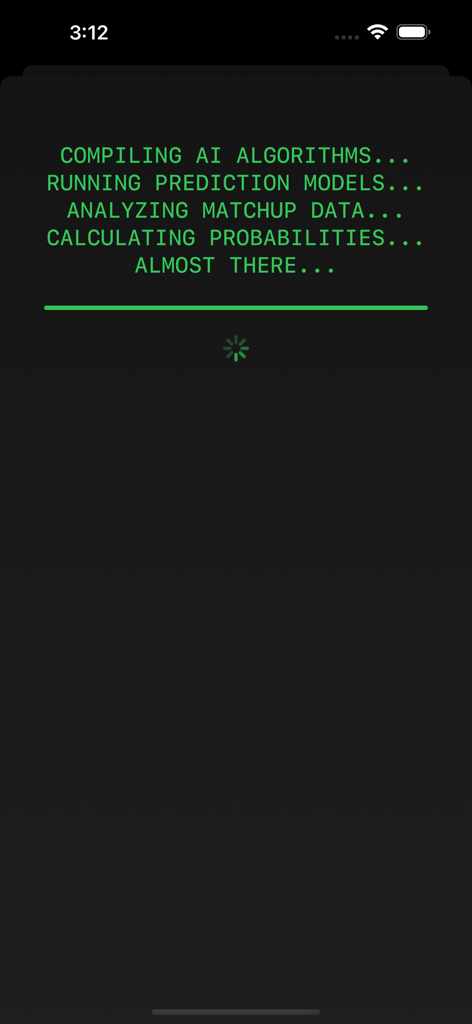 ai Sports Betting - Loading screen showing AI algorithms analyzing matchup data and calculating probabilities for sports predictions.