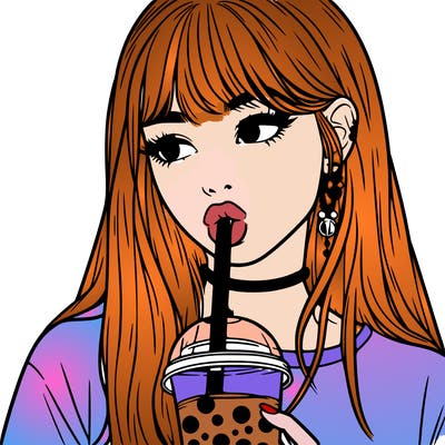 aesthetic realistic girl drinking boba
