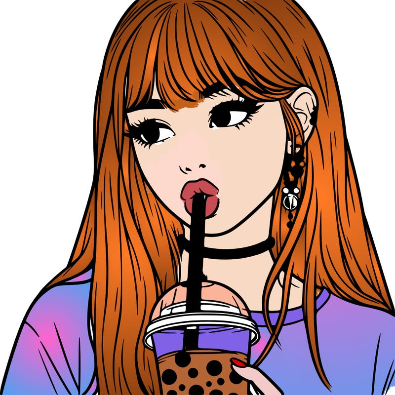 aesthetic realistic girl drinking boba