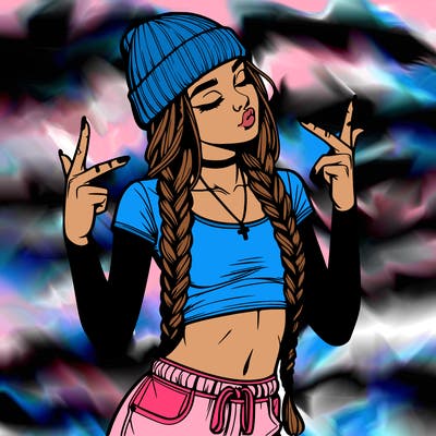 realistic teenage girl with braids and a beanie and crop top doing 🫶🏼