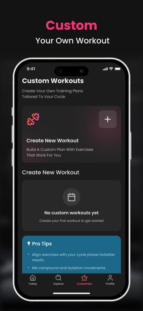 Gym Workout Planner | HerGym - HerGym mobile app interface for creating custom workouts tailored to the menstrual cycle