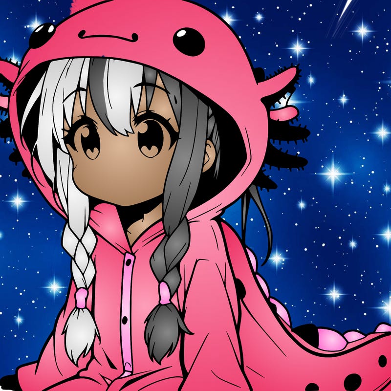 anime girl in a axolotl onesie
