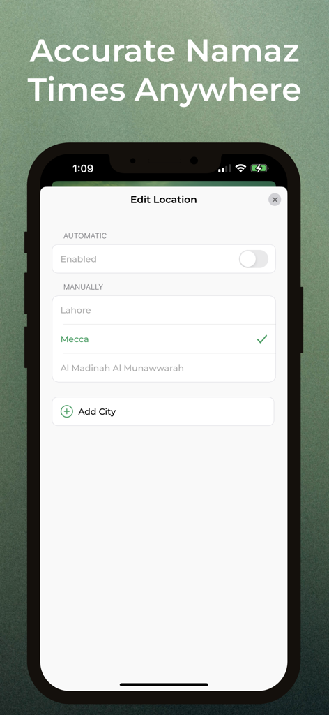 Edit location settings in the Azan prayer times app to get accurate Namaz times