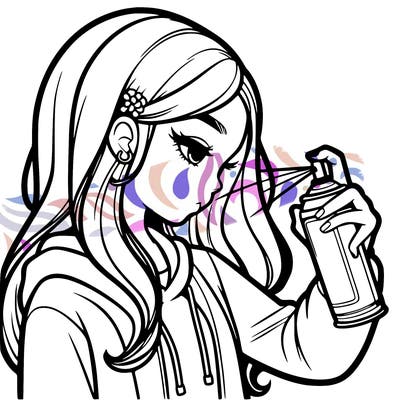 a realistic girl spray painting