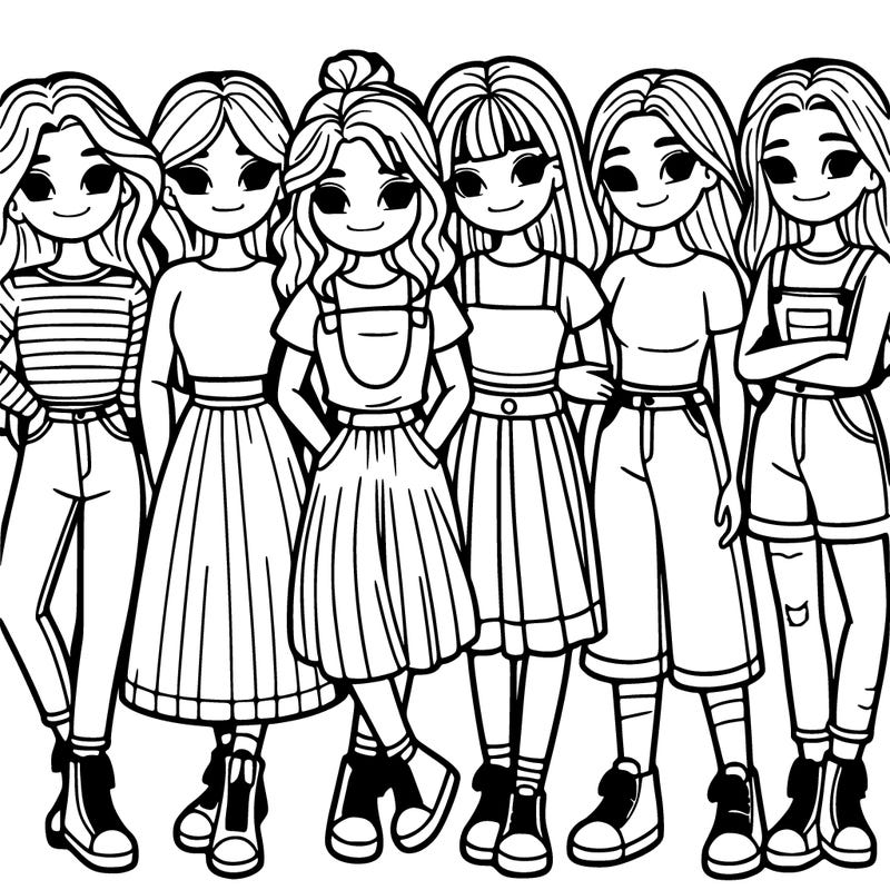 5 girls next to each other in a group