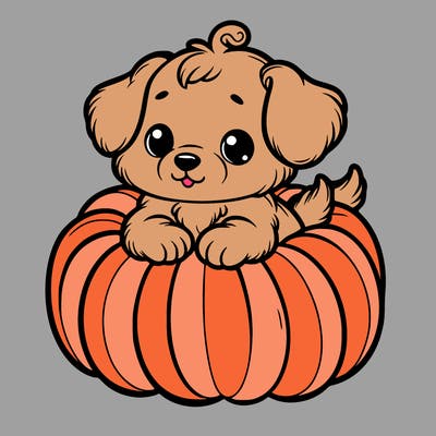 cute little puppy in a pumpkin