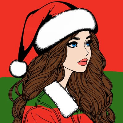 realistic girl in santa hat